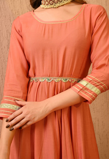 Peach Solid Gown Dress