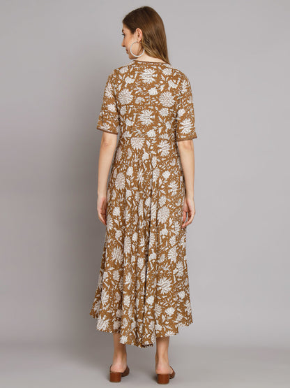 Brown Flared Maxi Pocket Dress