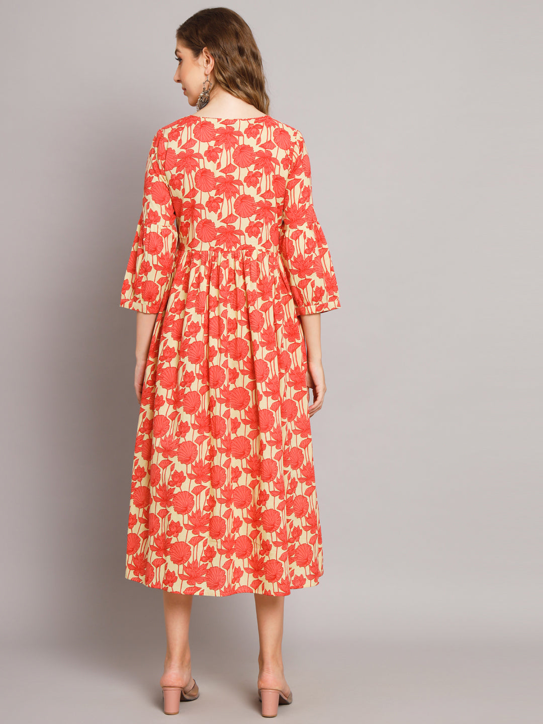 Peach Printed Cotton Dress