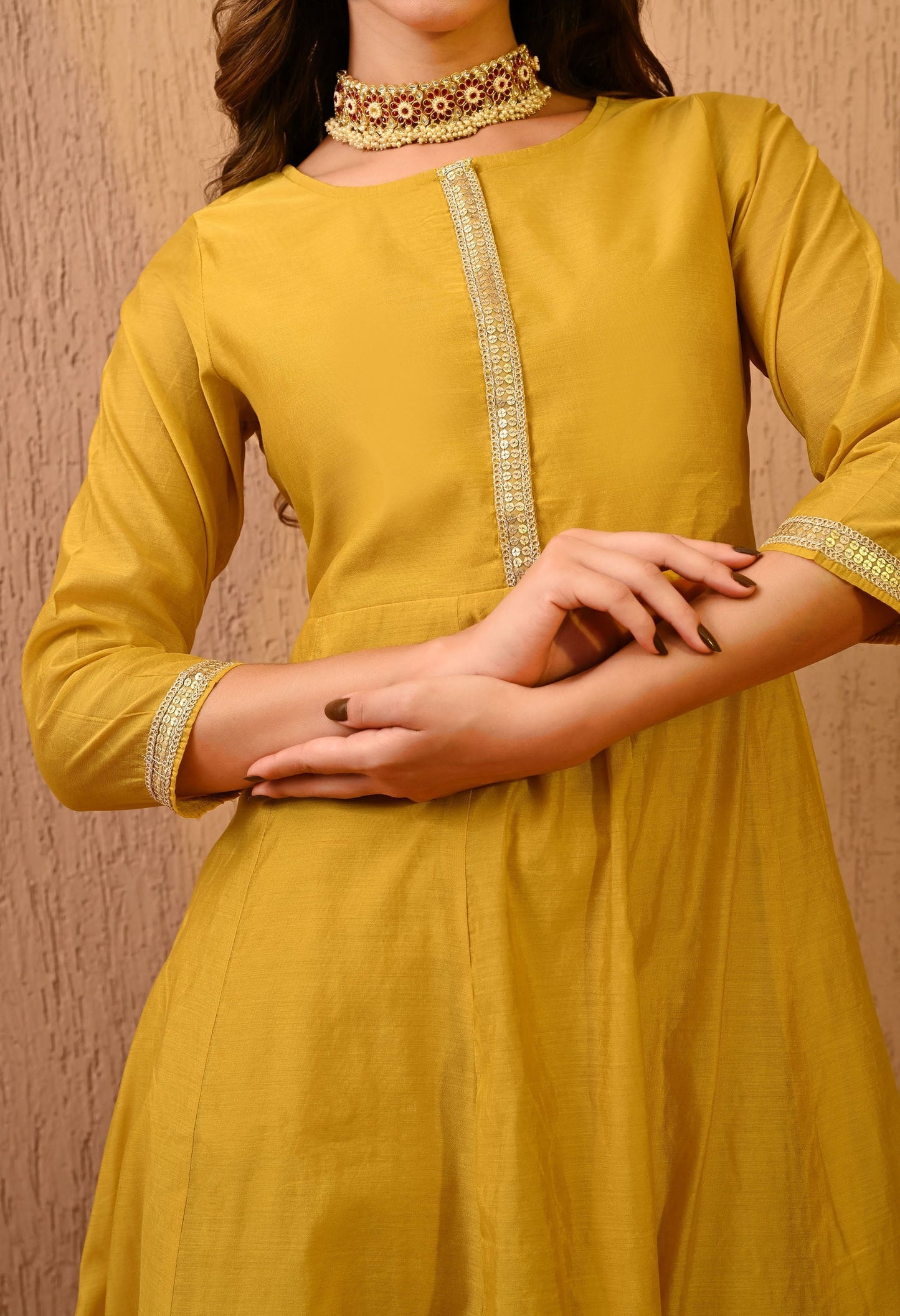 Yellow Chanderi Kurta Pant Set