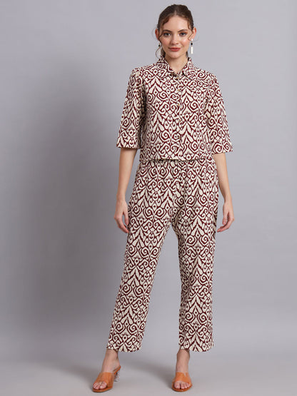 Ikkat Bold  Rayon Printed Shirt Style Top with Trouser