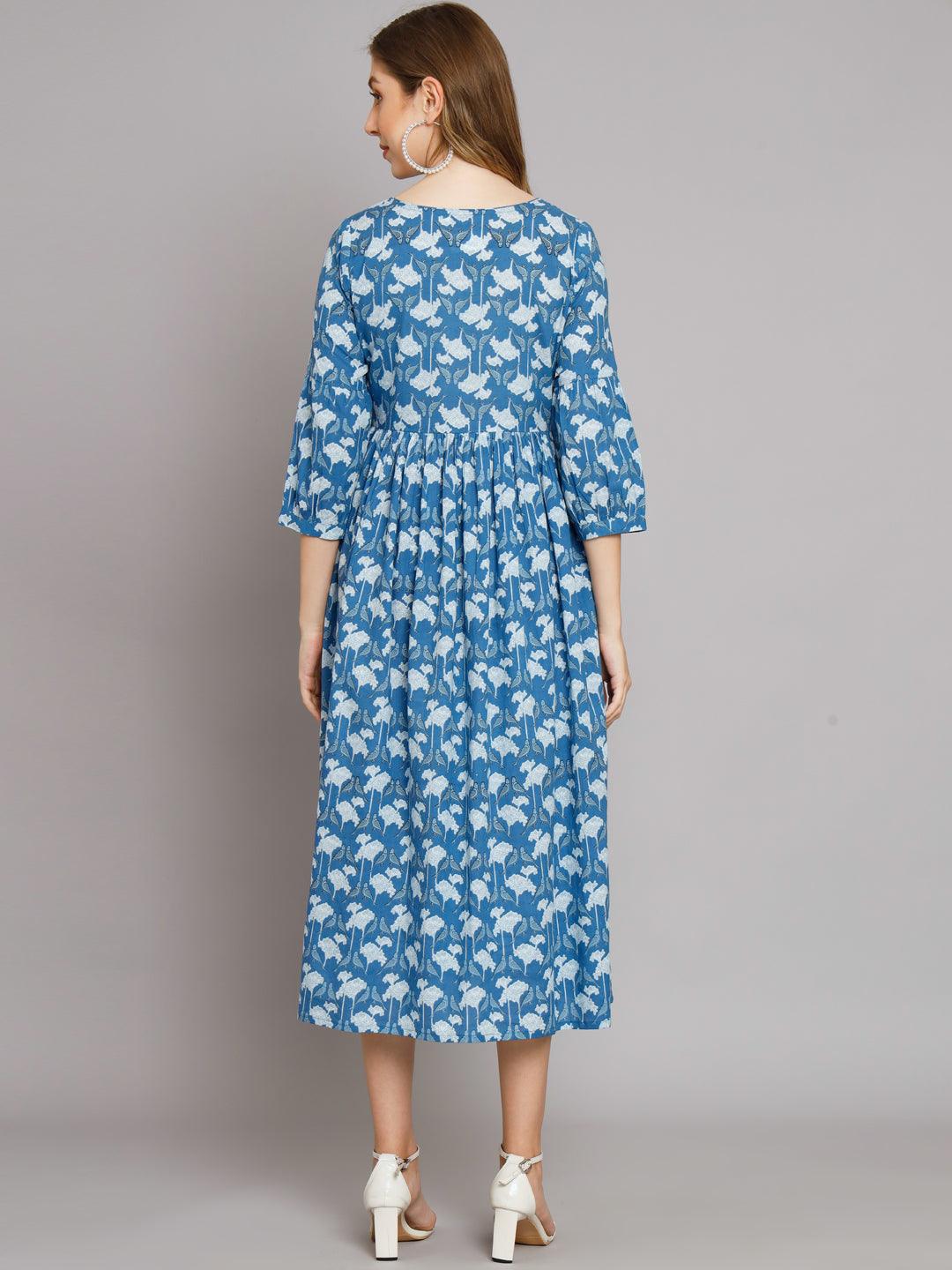 Blue Parrot Cotton Pocket Dress