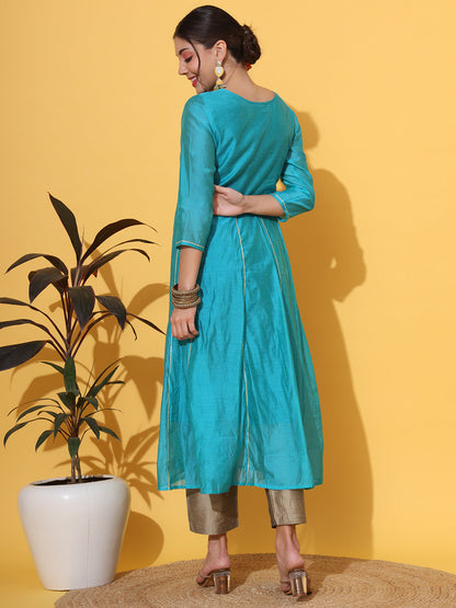 Turquoise Anarkali Kurta Pant Set