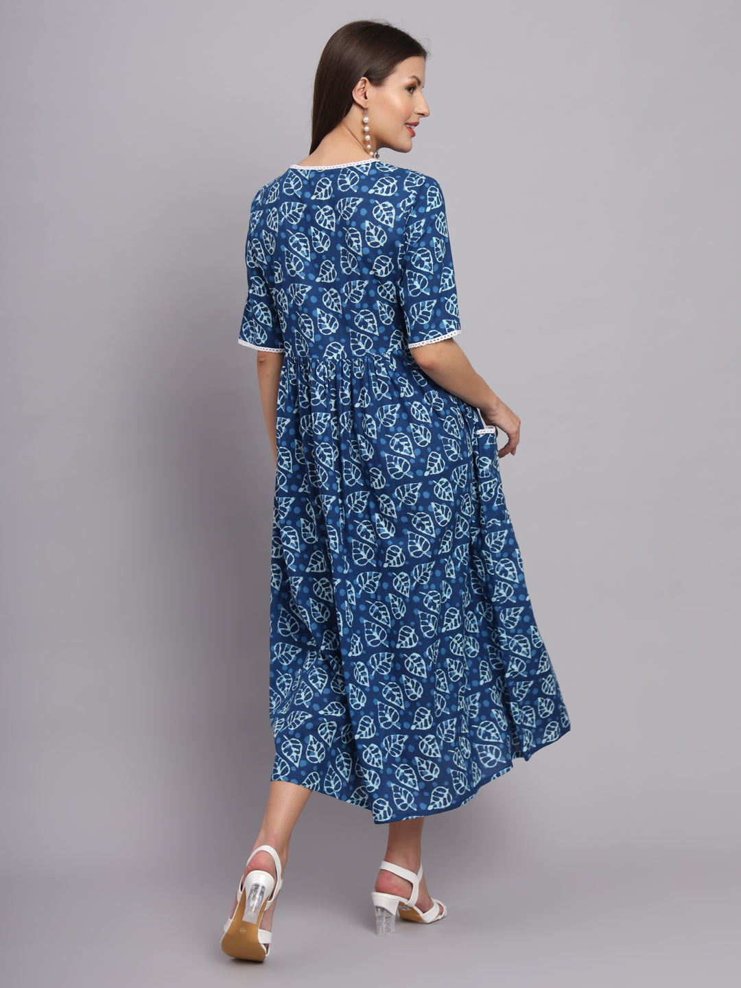 Blue Floral Gather Pocket Dress