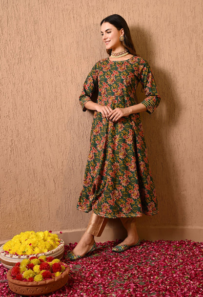 Green Floral Anarkali Kurta