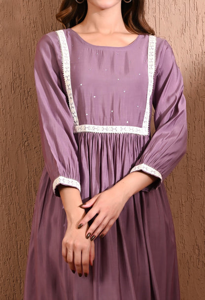 Lavender Solid Empire Dress