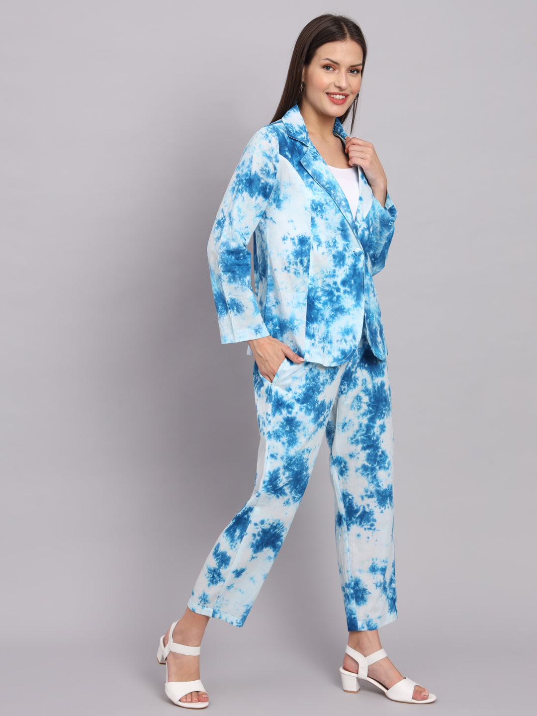 Blue Cotton Tie-dye Print Co-ord Set