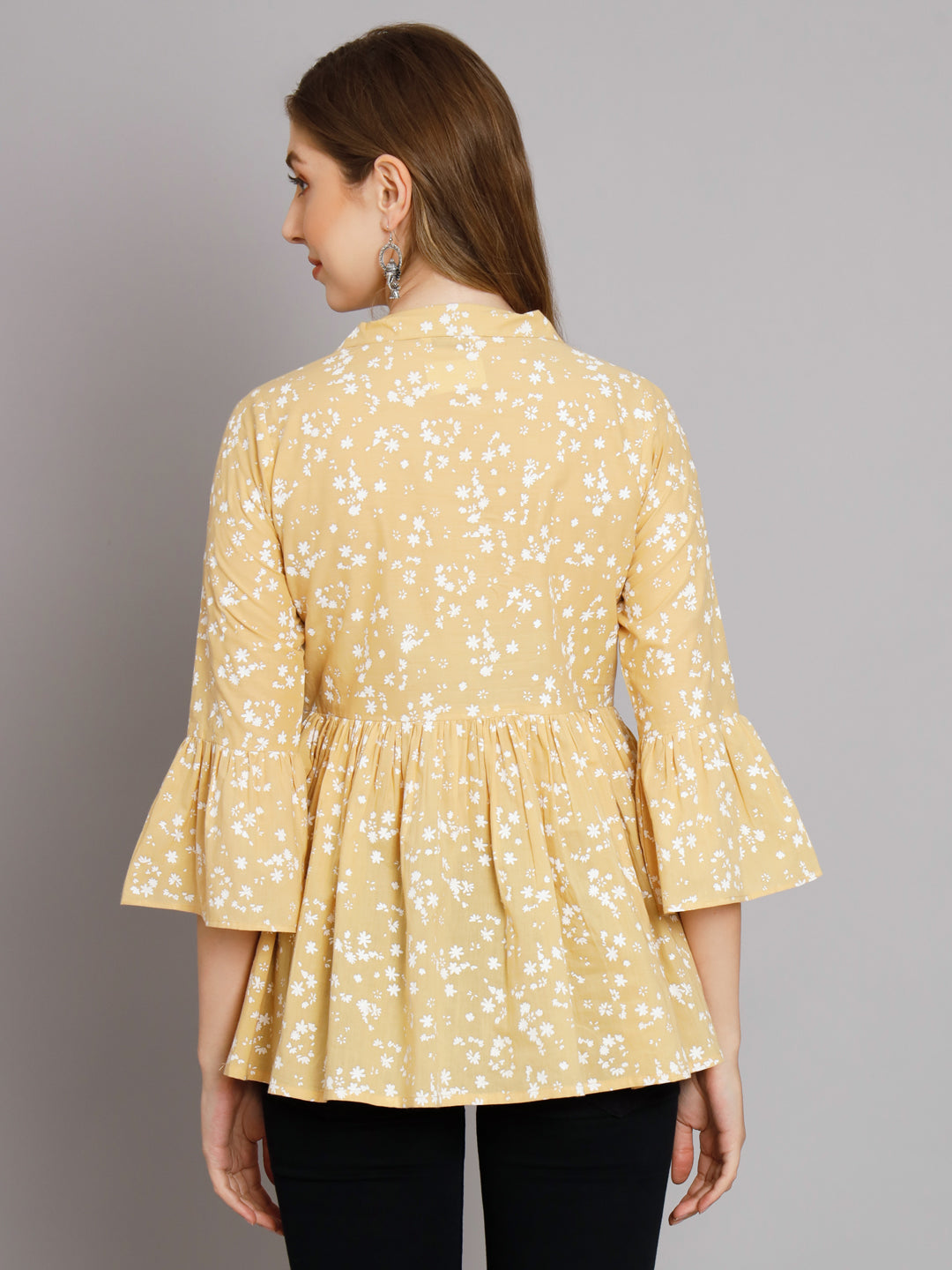 Cream Print Collared Button Top