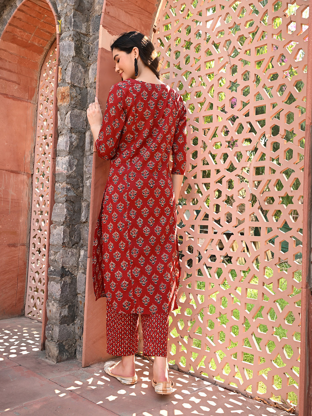 Maroon Embroidered Kurta Pant Set