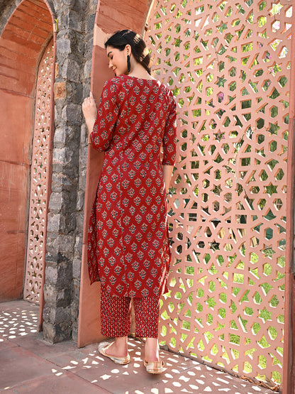 Maroon Embroidered Kurta Pant Set