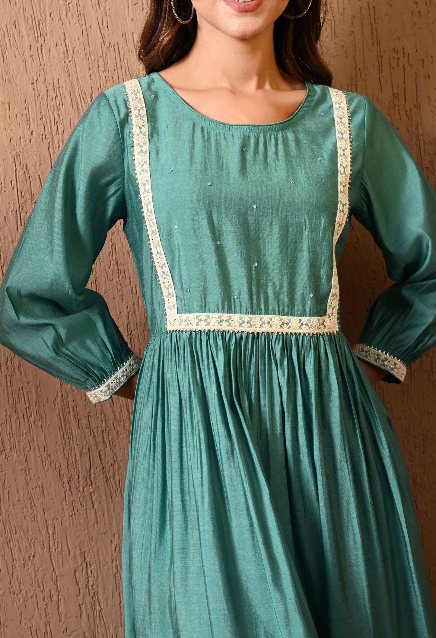 Teal Solid Empire Dress