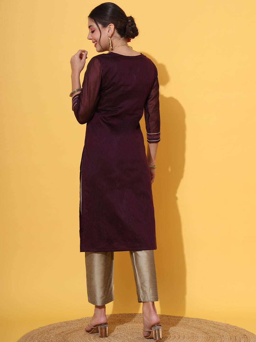 Wine Straight Kurta Pant Set