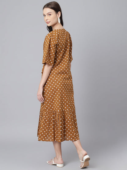 Mustard Polka A-Line Midi Dress