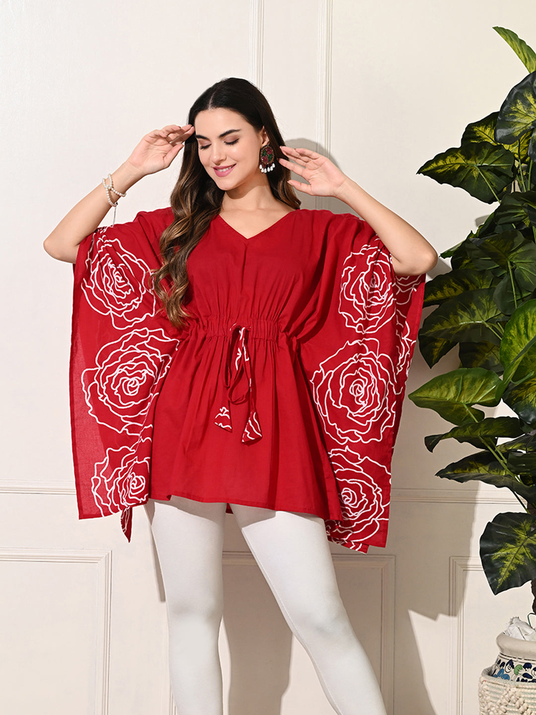 Red Carnation Kaftan Tunic