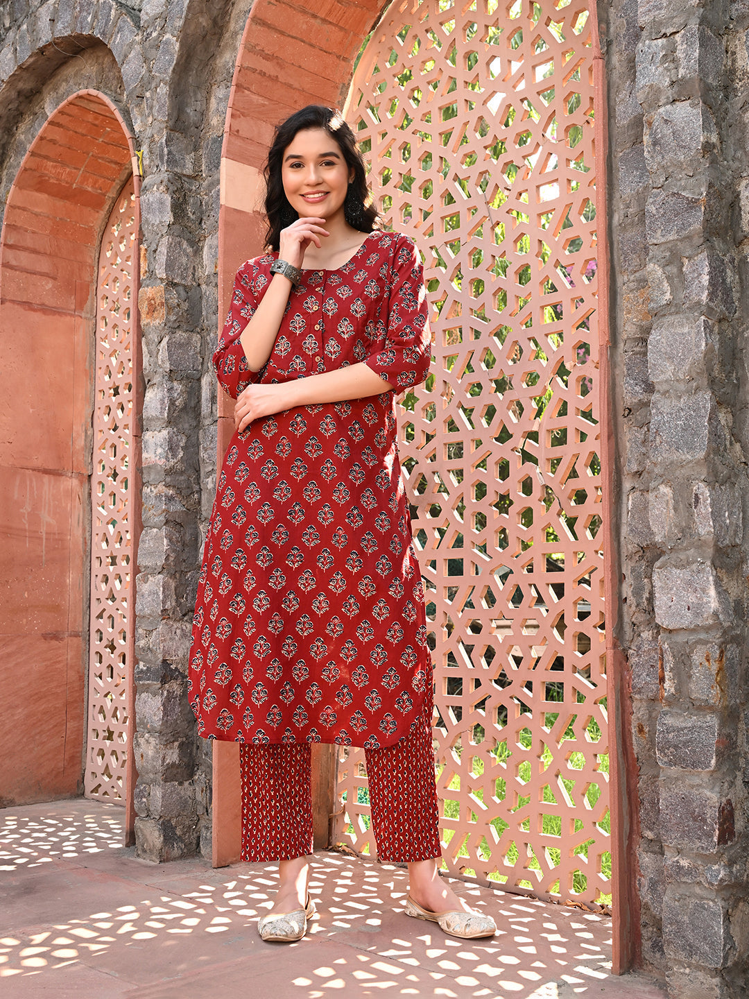 Maroon Embroidered Kurta Pant Set