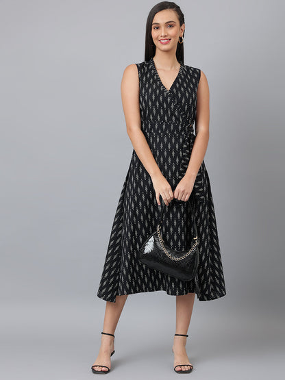 Black Ikat Wrap Dress