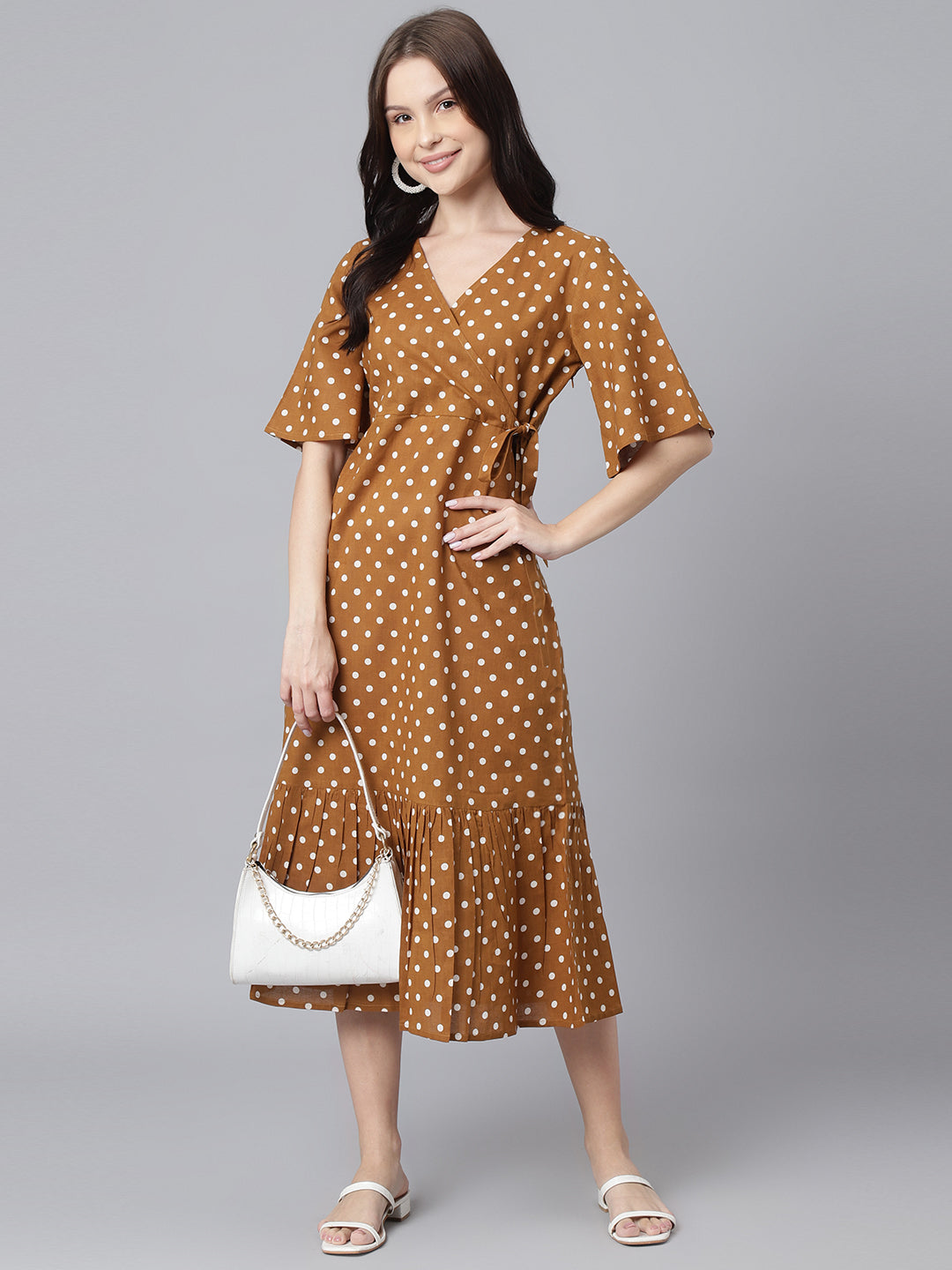 Mustard Polka A-Line Midi Dress