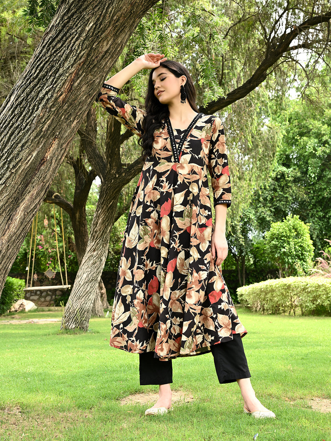 Black Abstract Flared Kurta Pant Set