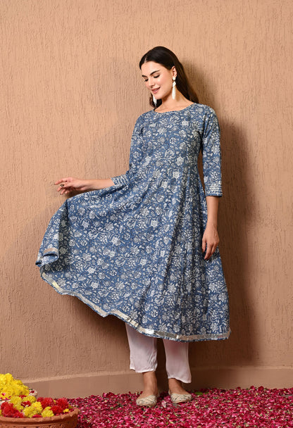 Blue Gotta Anarkali Kurta