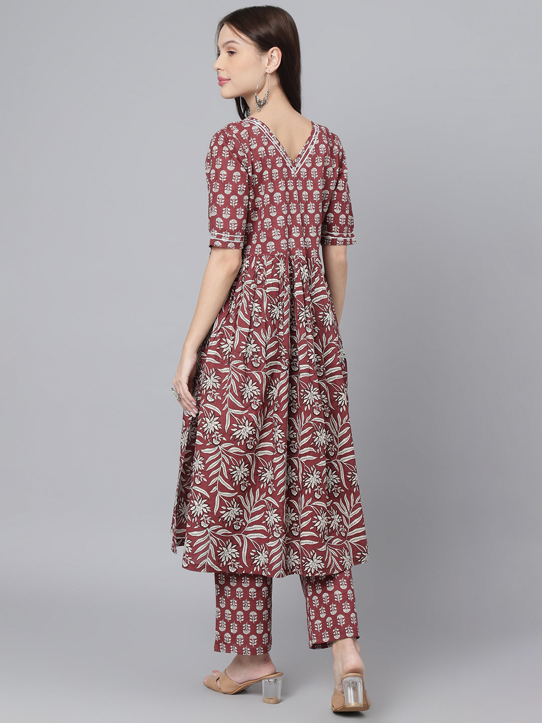 Maroon Floral Aline Kurta Pant Set