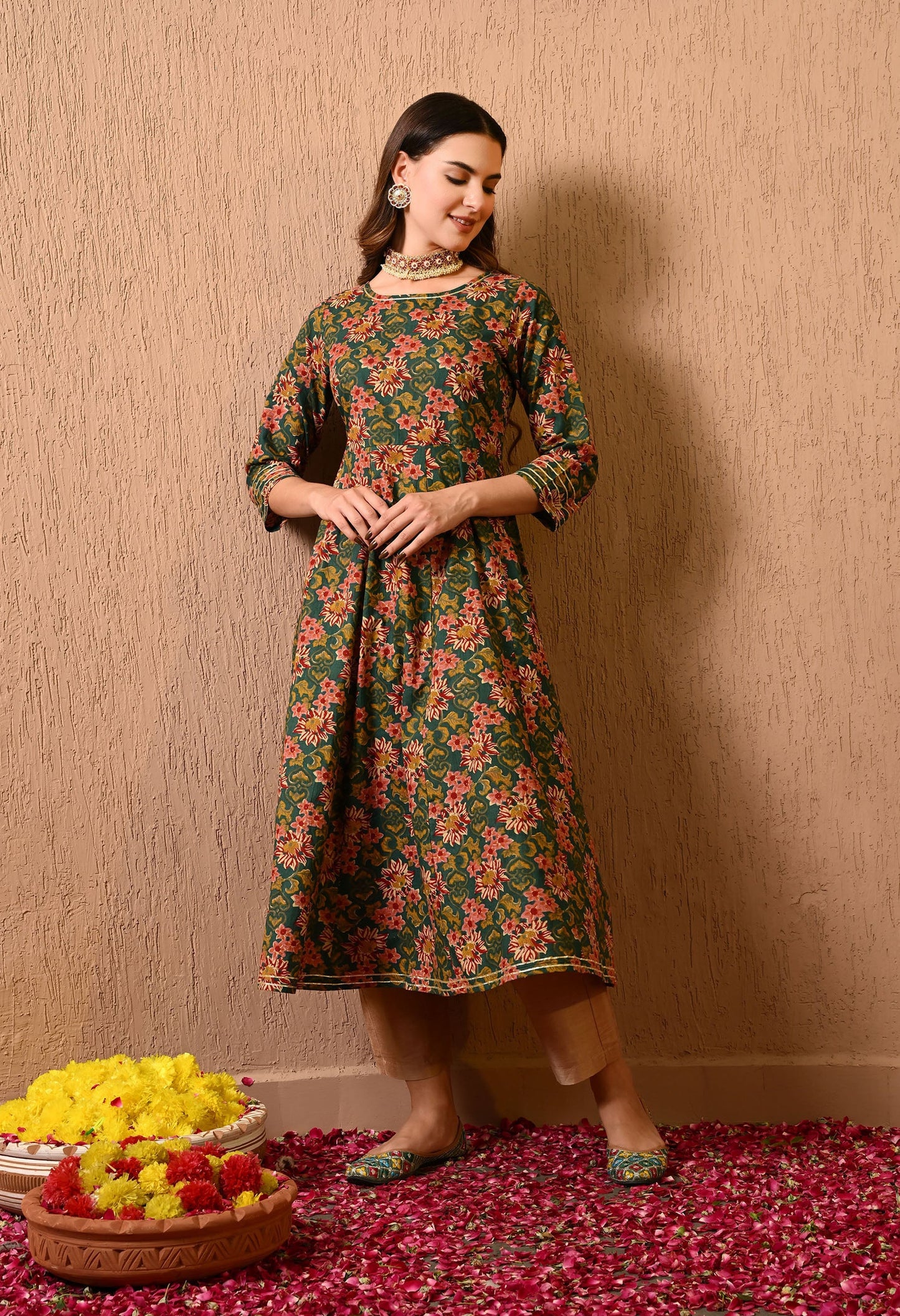 Green Floral Anarkali Kurta