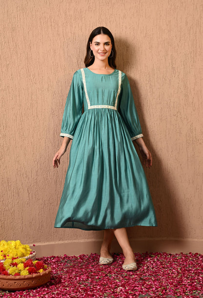 Teal Solid Empire Dress