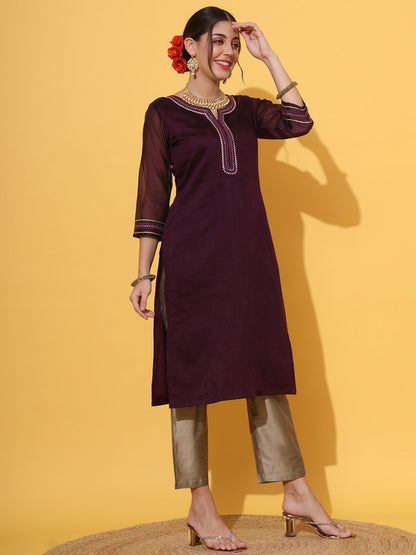 Wine Straight Kurta Pant Set