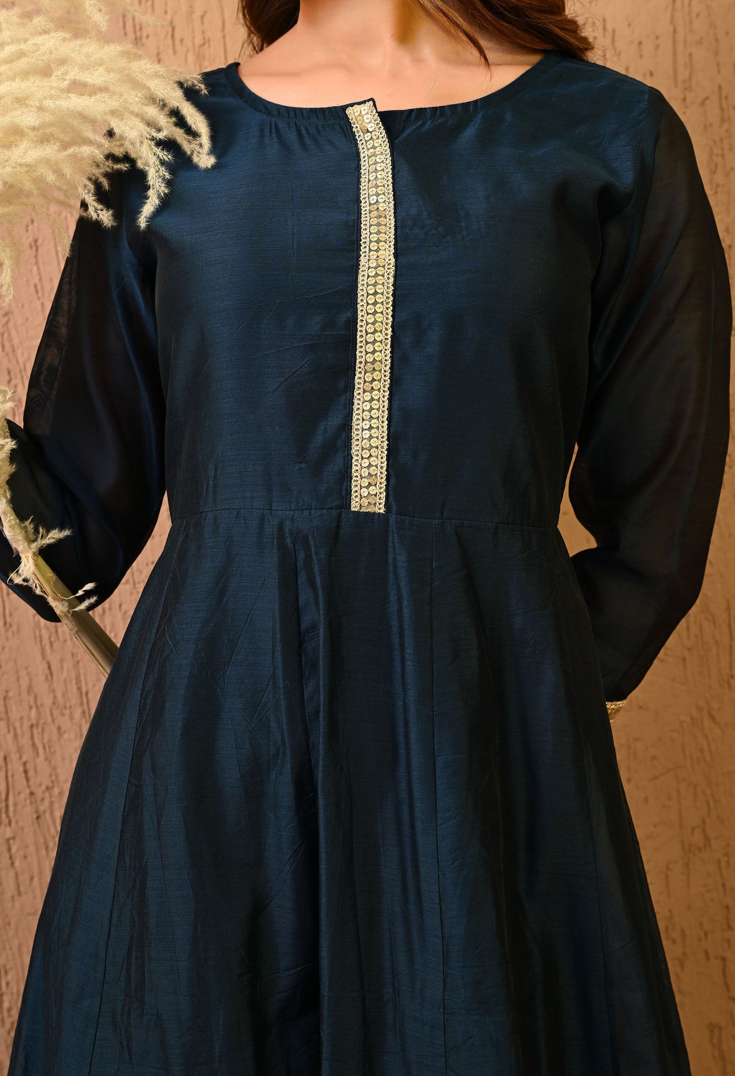 Blue Chanderi Kurta Pant Set