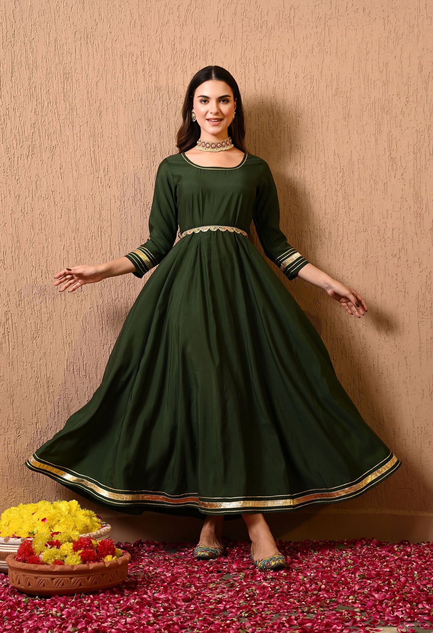 Green Solid Gown Dress