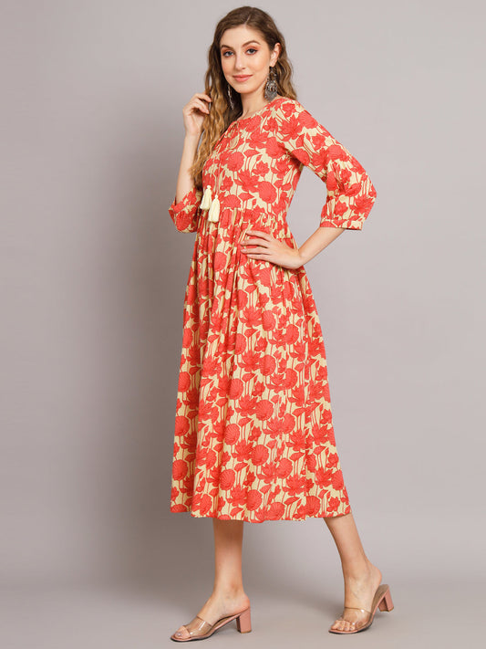 Peach Printed Cotton Dress