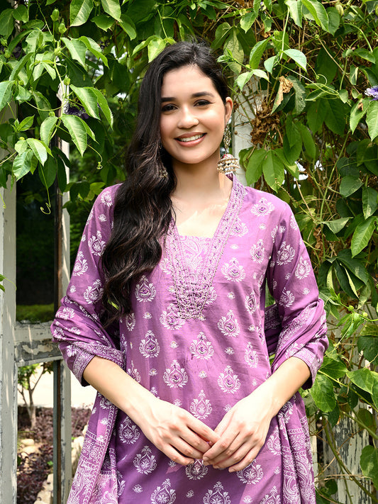 Purple Kurta Pant Dupatta Set