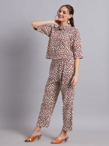 Ikkat Bold  Rayon Printed Shirt Style Top with Trouser