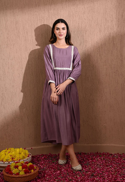 Lavender Solid Empire Dress