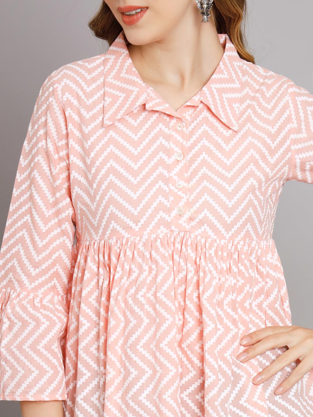 Blush Pink Chevron Print Cotton Top