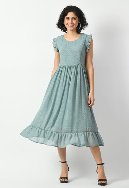 Green Georgette Fit and Flare Dress