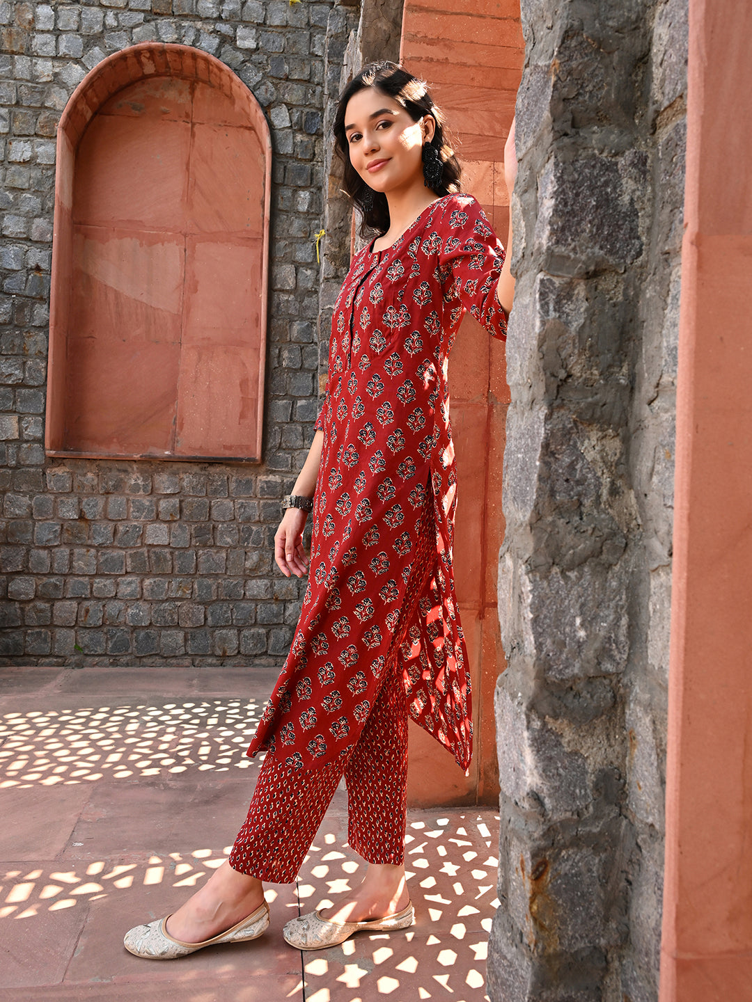 Maroon Embroidered Kurta Pant Set