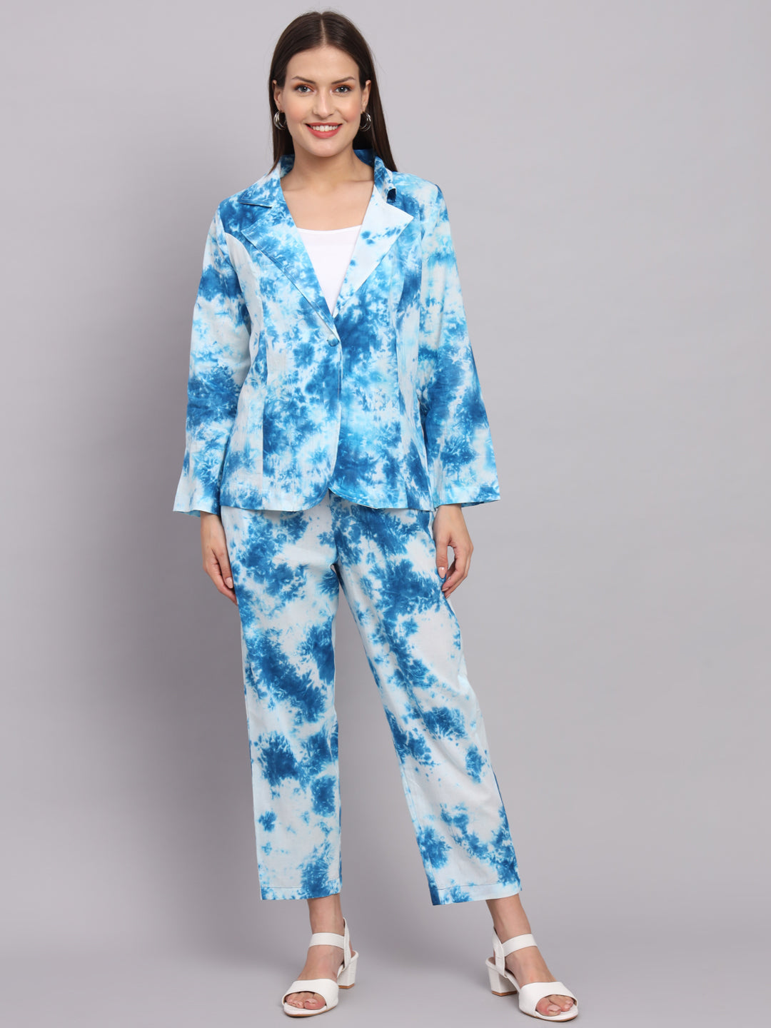 Blue Cotton Tie-dye Print Co-ord Set