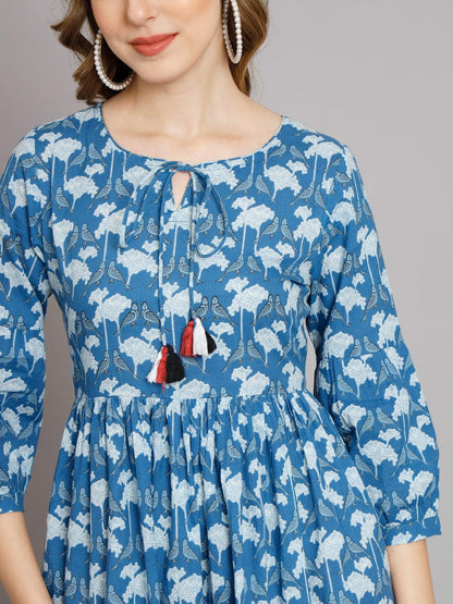 Blue Parrot Cotton Pocket Dress