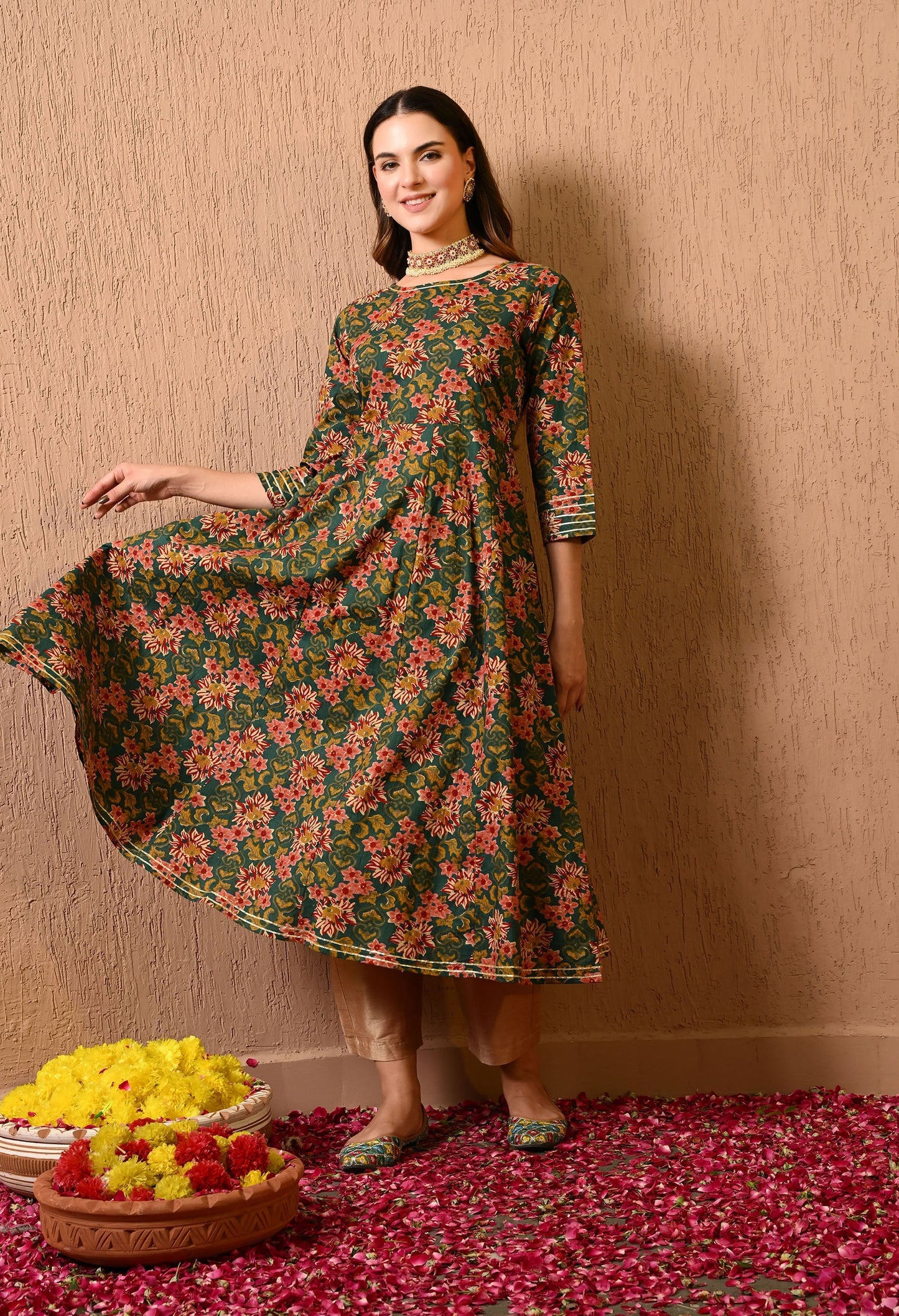 Green Floral Anarkali Kurta