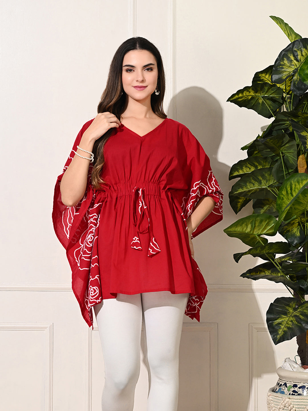 Red Carnation Kaftan Tunic