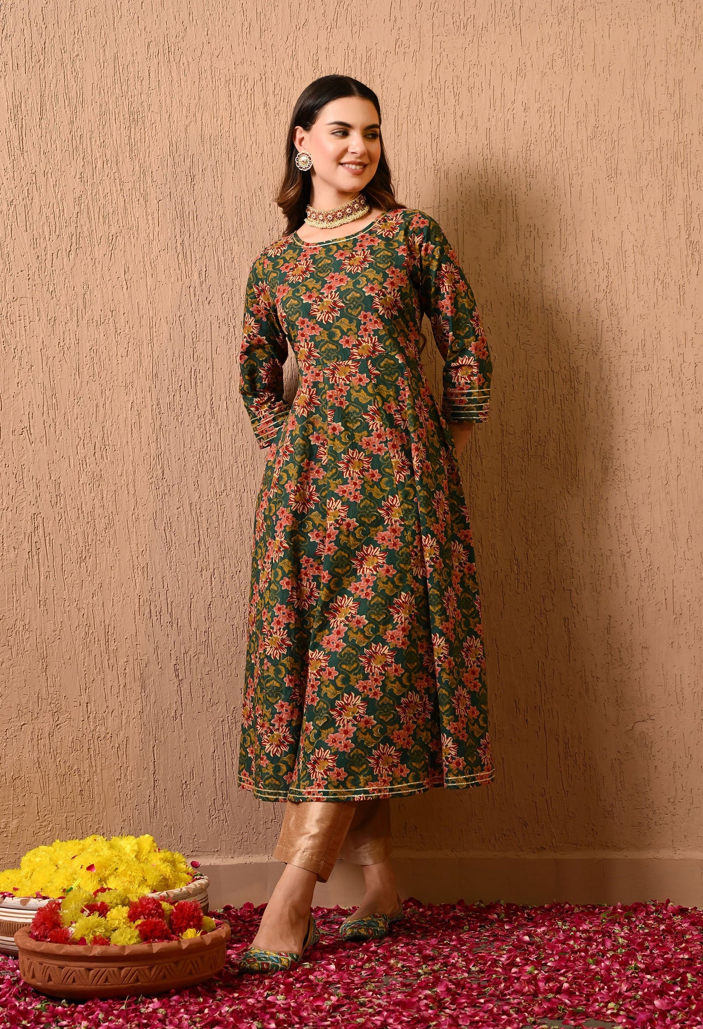 Green Floral Anarkali Kurta