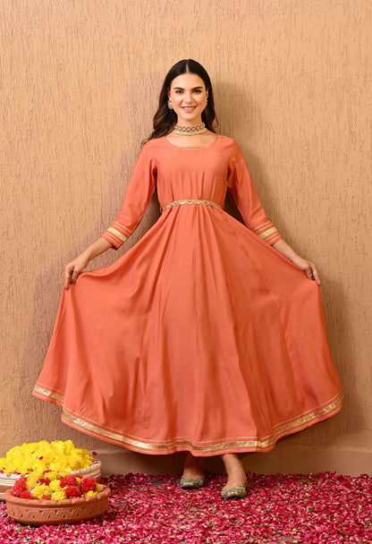 Peach Solid Gown Dress