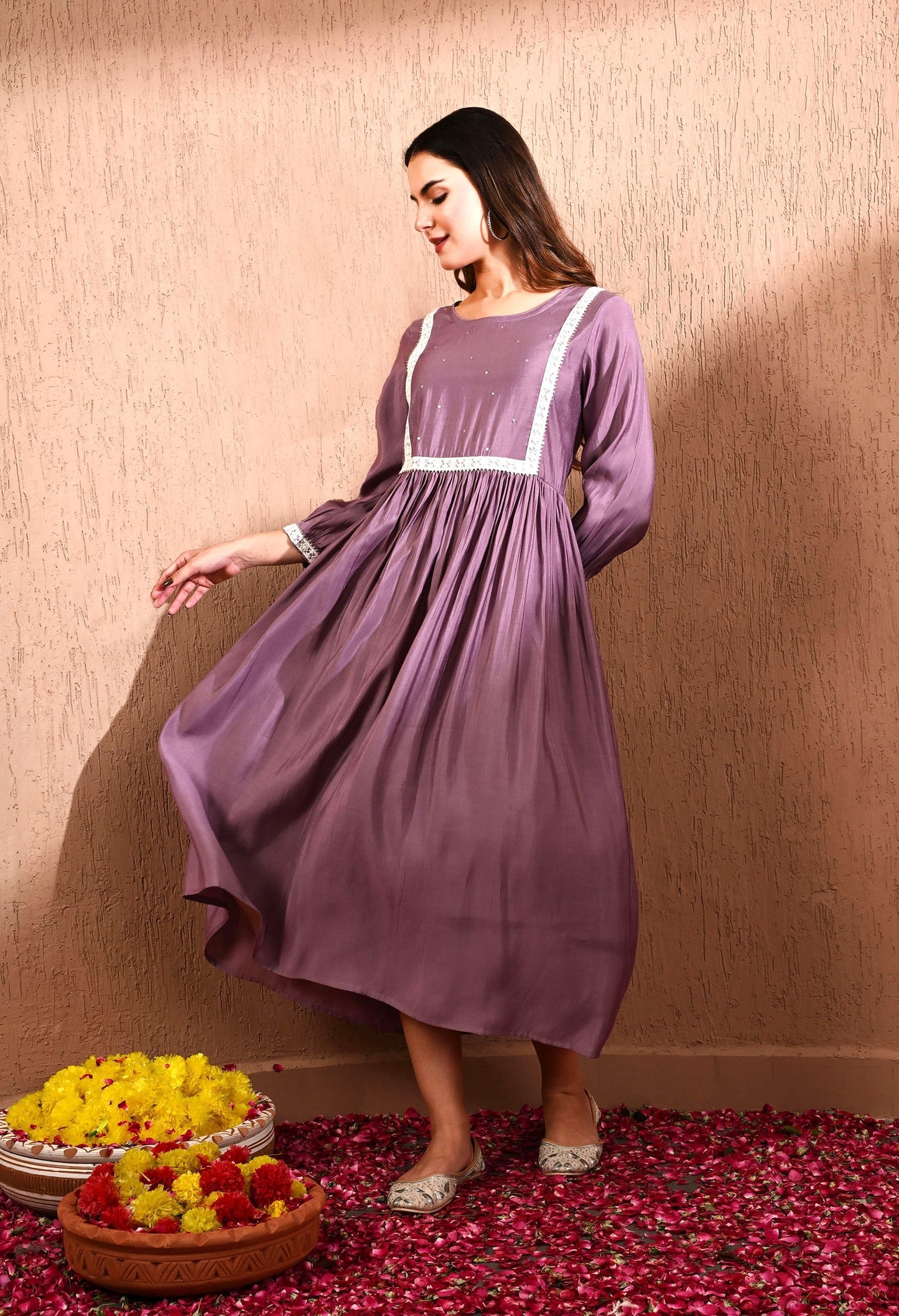 Lavender Solid Empire Dress