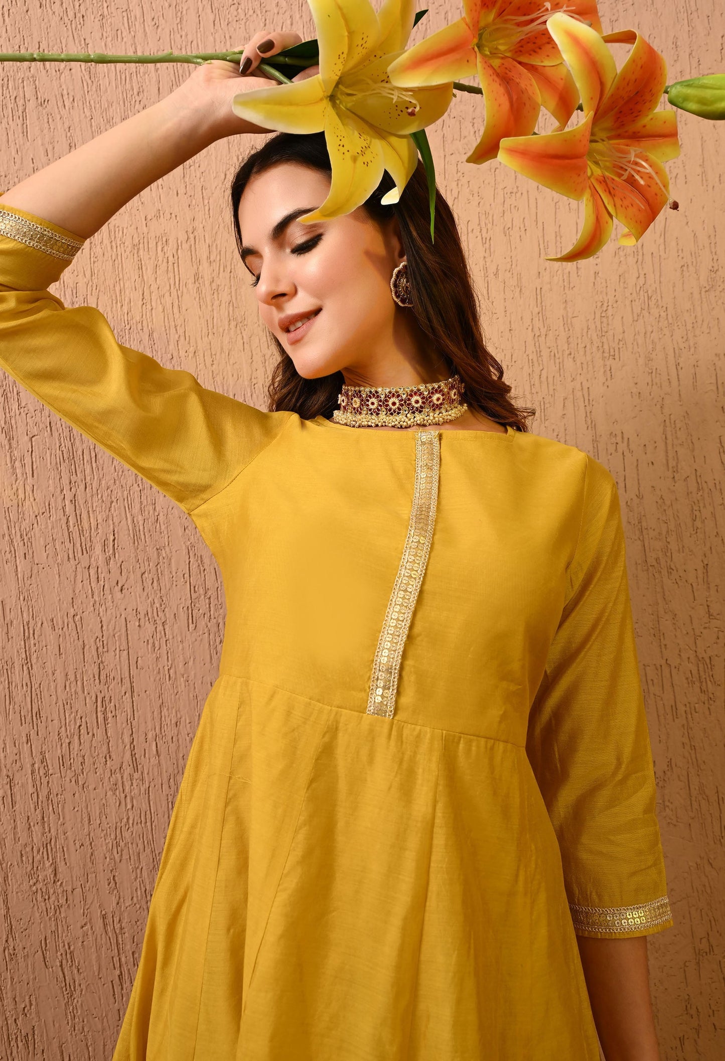 Yellow Chanderi Kurta Pant Set