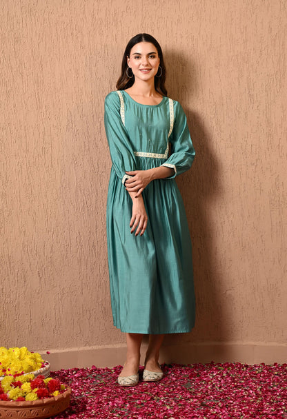 Teal Solid Empire Dress