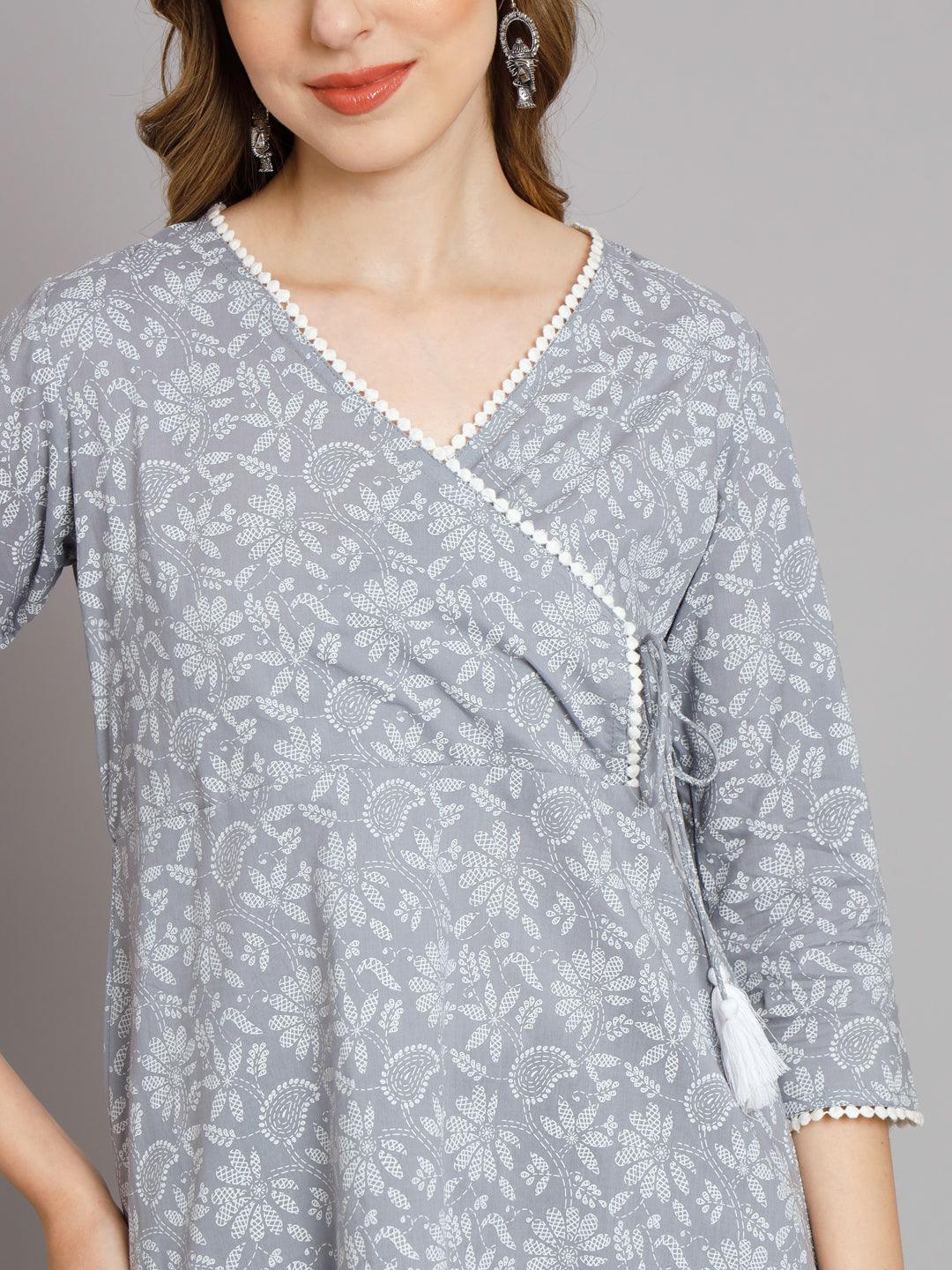 Pearl Grey Angrakha style wrap top