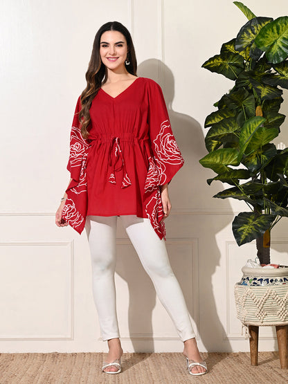 Red Carnation Kaftan Tunic