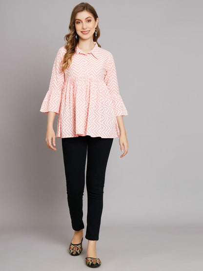 Blush Pink Chevron Print Cotton Top