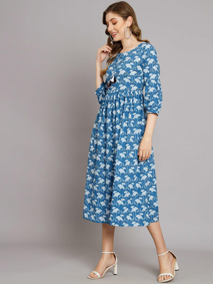 Blue Parrot Cotton Pocket Dress