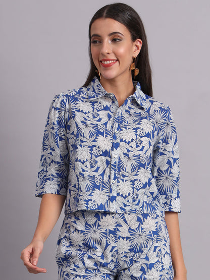 Cotton Printed Shirt Style Top